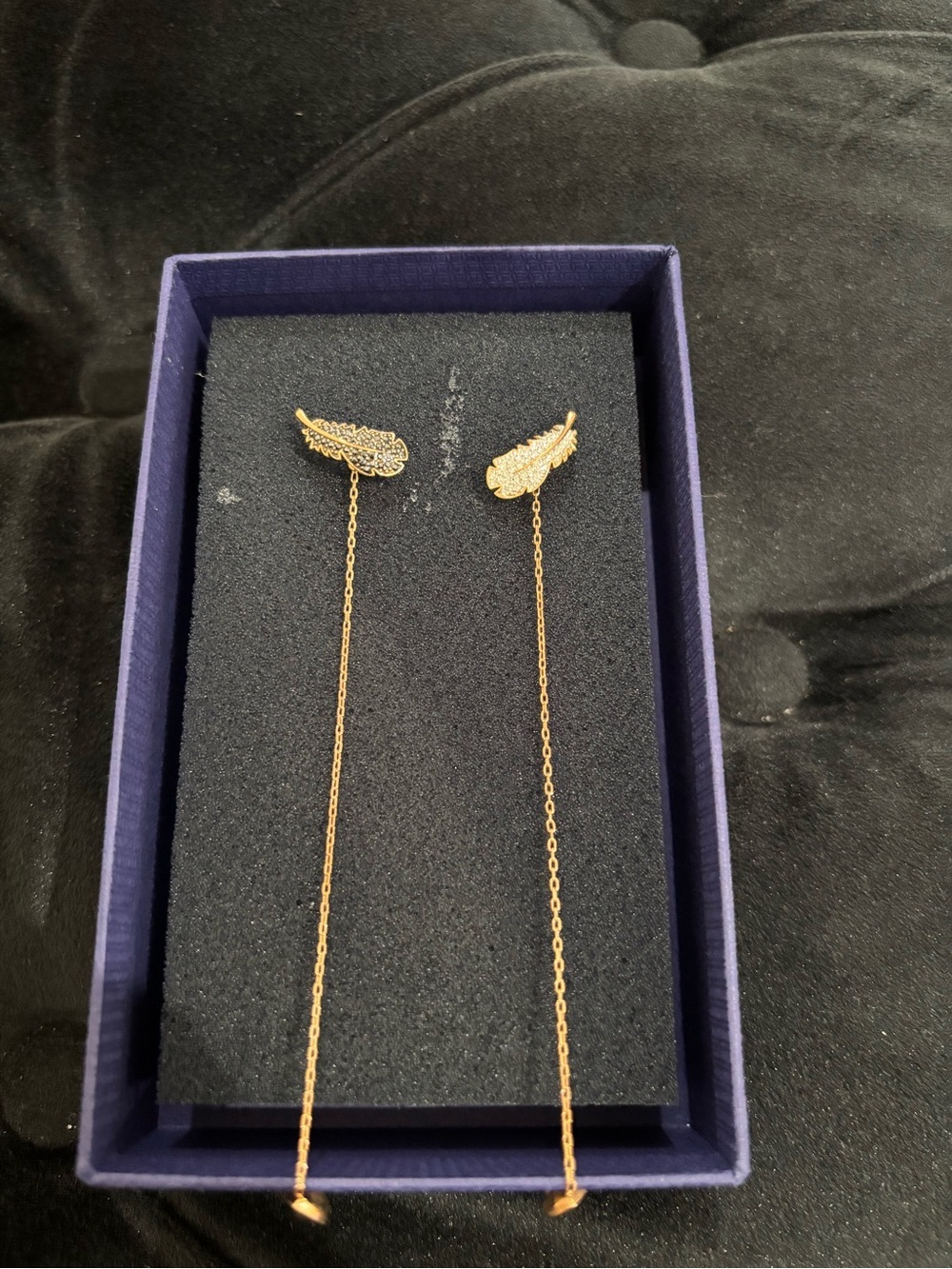Swarovski Gold Feather Threader Drop Earrings - Women's Jewelry